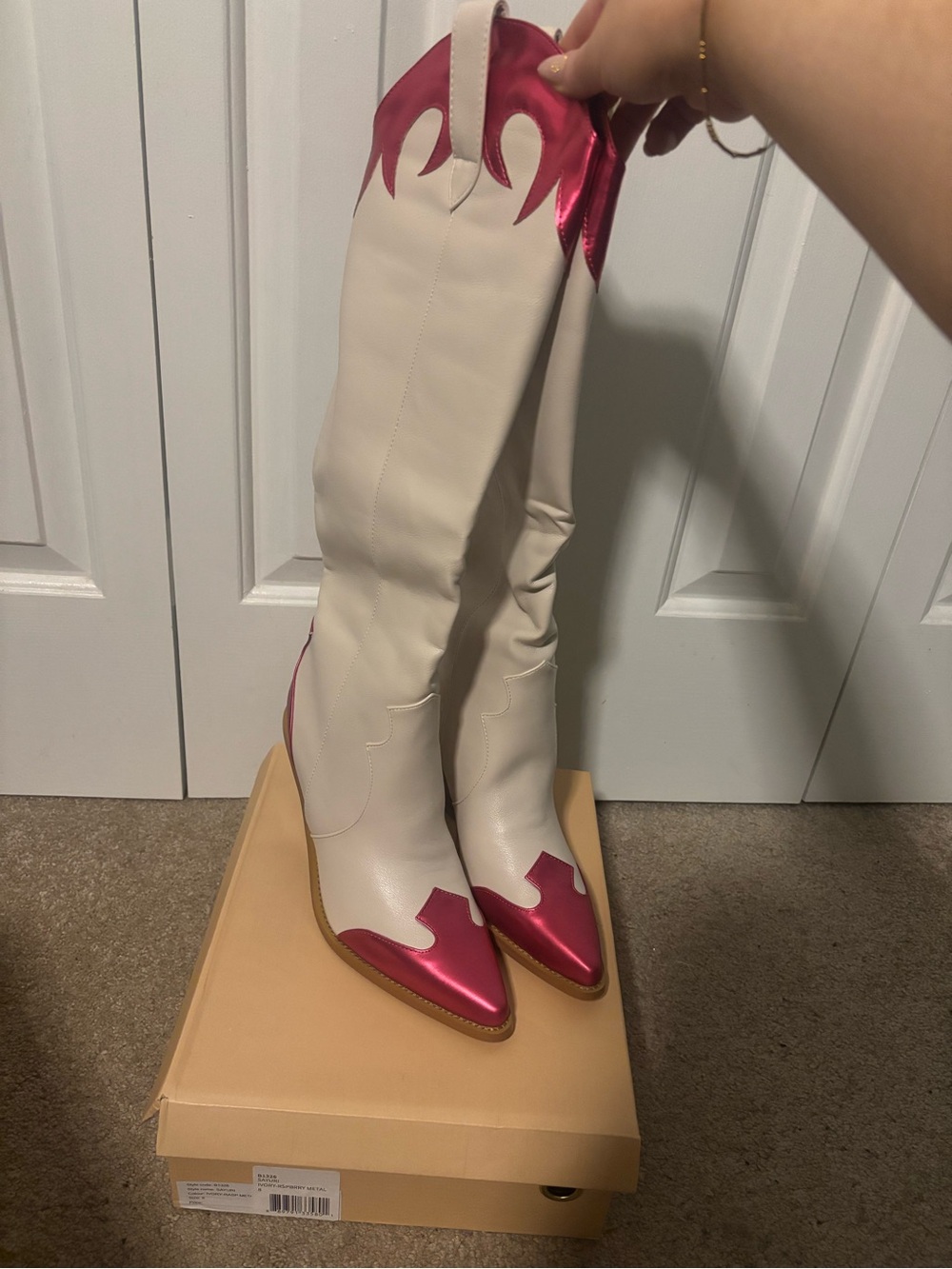 Billini Sayuri Ivory and Pink Western Knee-High Women's Boots